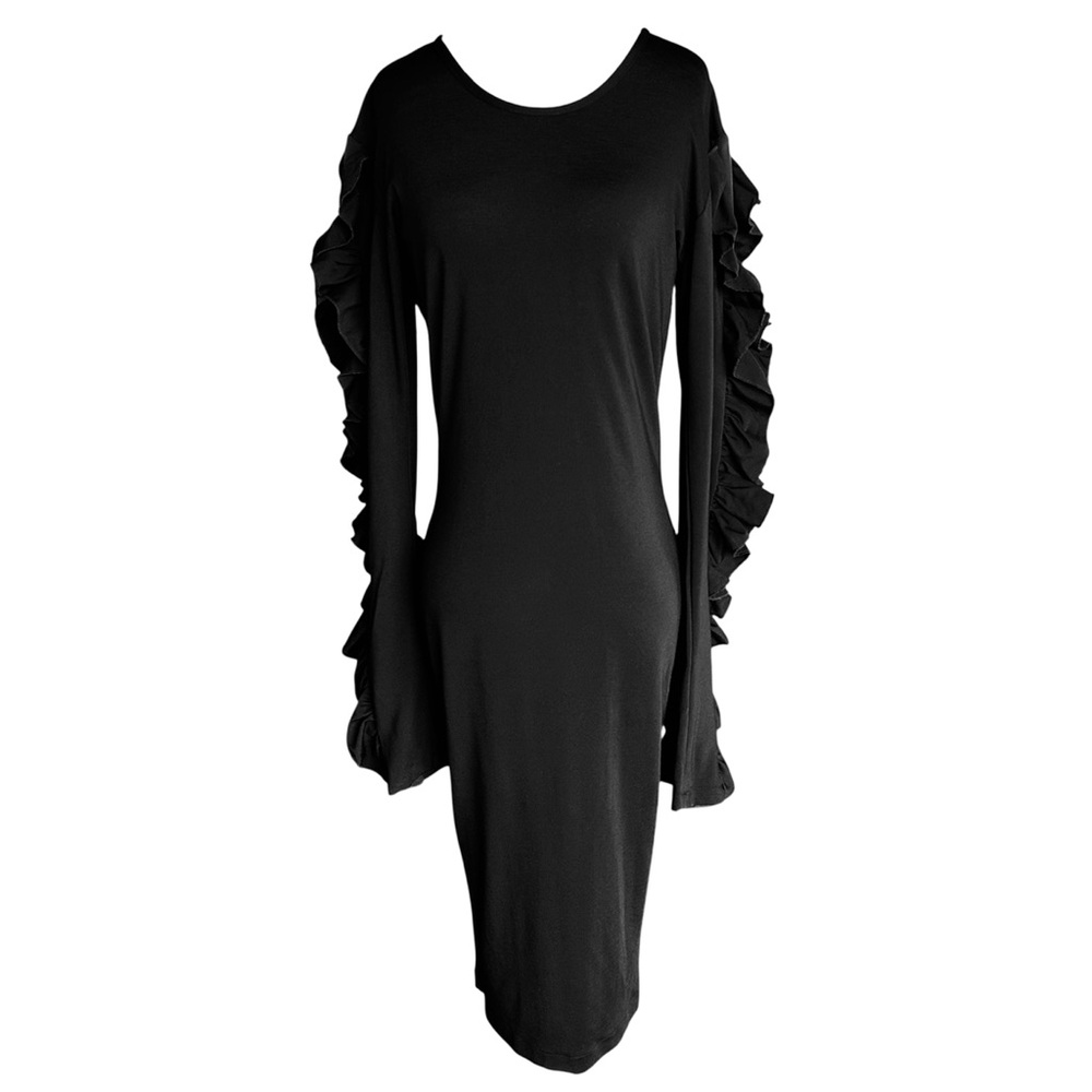 Sexy Stretch Black Ruffle Sleeve Dress Cocktails Bodycon LBD Party Size Large